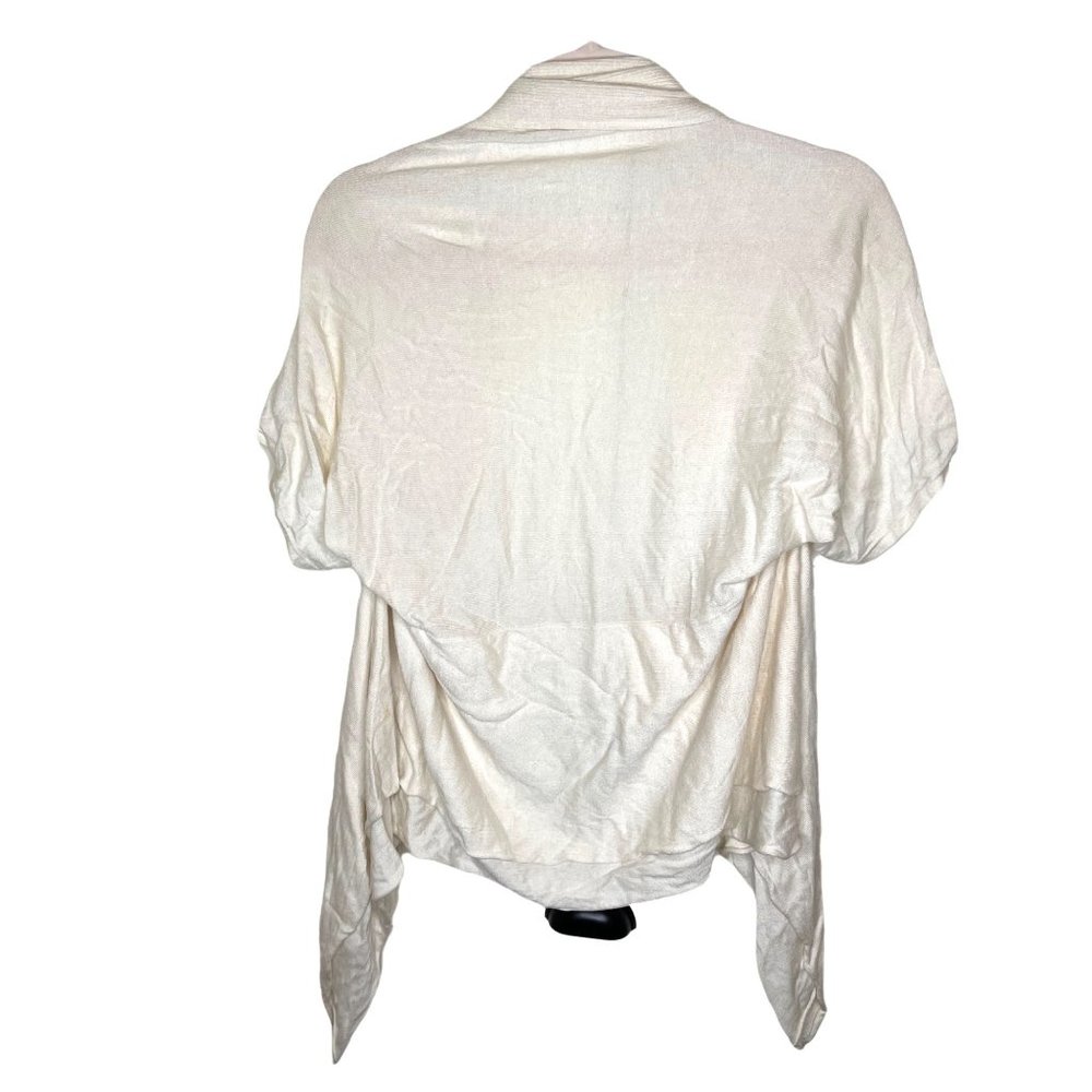 By Artisan Short Sleeve Lightweight Open Front Cardigan Size L Large Cream Asymm - Picture 3 of 7